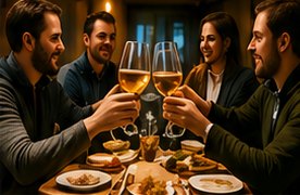 Participants trinquant lors d'un dîner convivial
